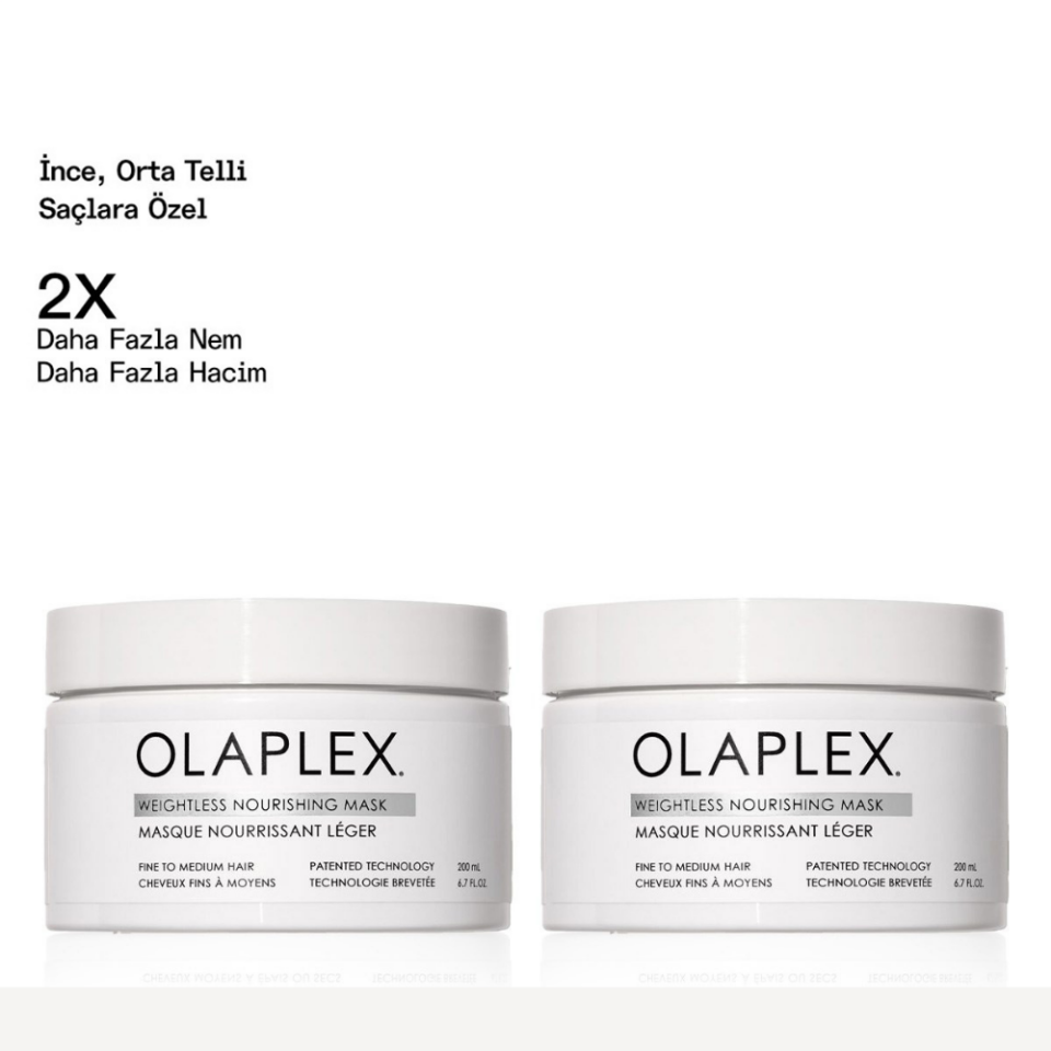 OLAPLEX WEIGHTLESS NOURISHING MASK DUO – İnce ve Orta Telli Saçlar İçin Hacim Veren 2’li Besleyici Maske Seti