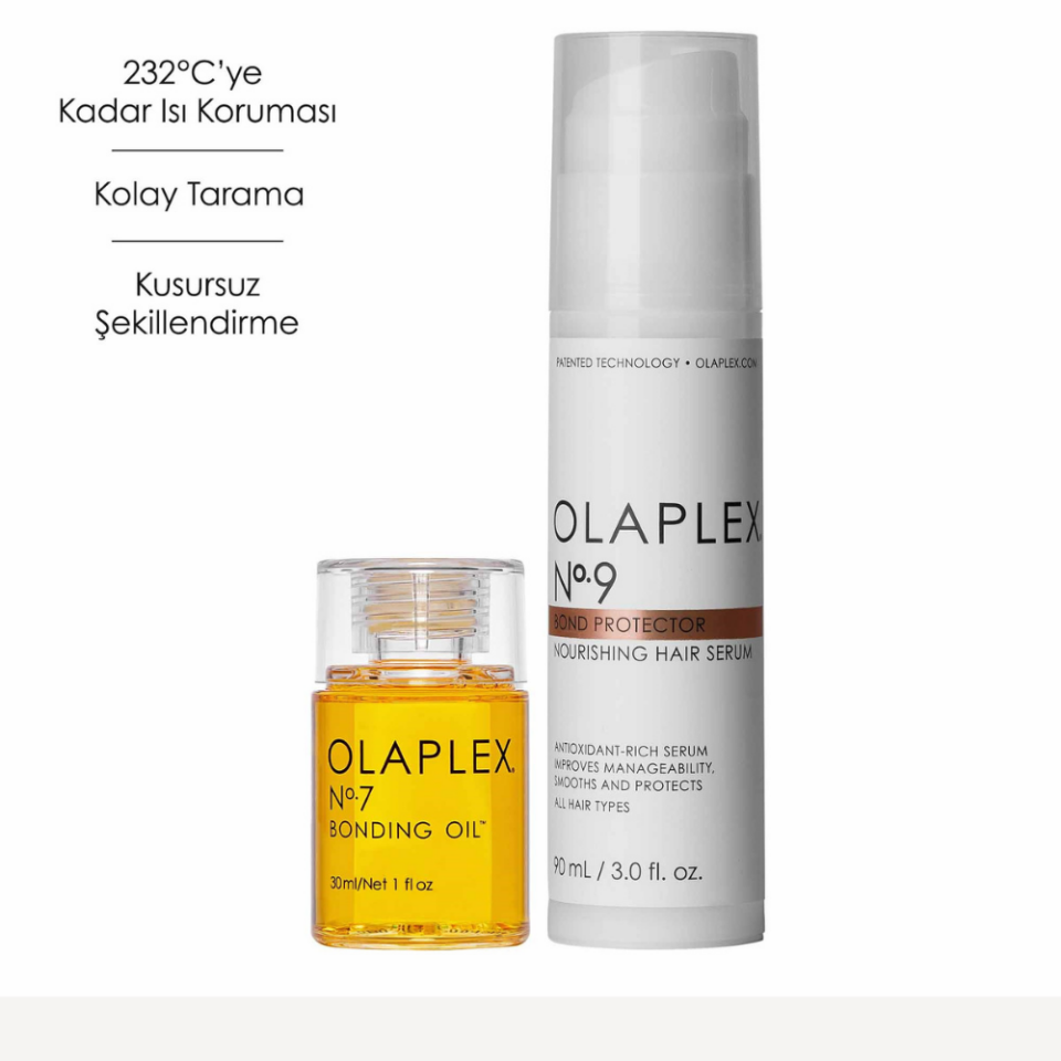 OLAPLEX BONDING & NOURISHING PROTECTOR DUO – Isı Koruyucu, Parlaklık Veren ve Elektriklenmeyi Azaltan Saç Bakım İkilisi